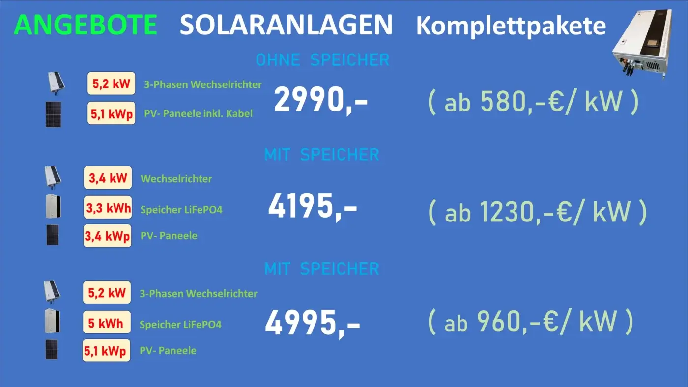 Angebote Solaranlage ohne und mit Speicher